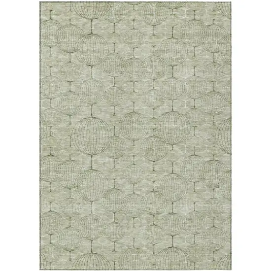 Artichoke Green And Ivory Geometric Washable Indoor Outdoor Area Rug Photo 2