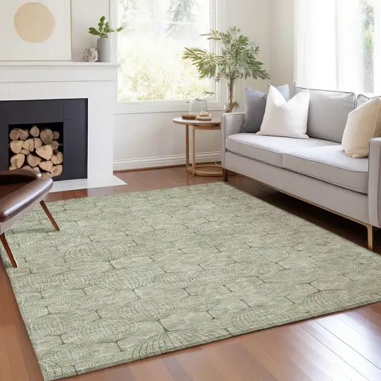 Artichoke Green And Ivory Geometric Washable Indoor Outdoor Area Rug Photo 7