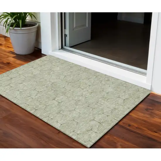 Artichoke Green And Ivory Geometric Washable Indoor Outdoor Area Rug Photo 1