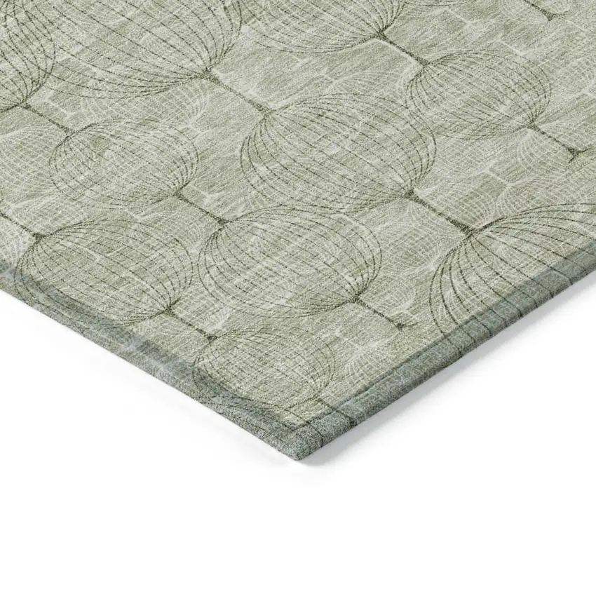 Artichoke Green And Ivory Geometric Washable Indoor Outdoor Area Rug Photo 4