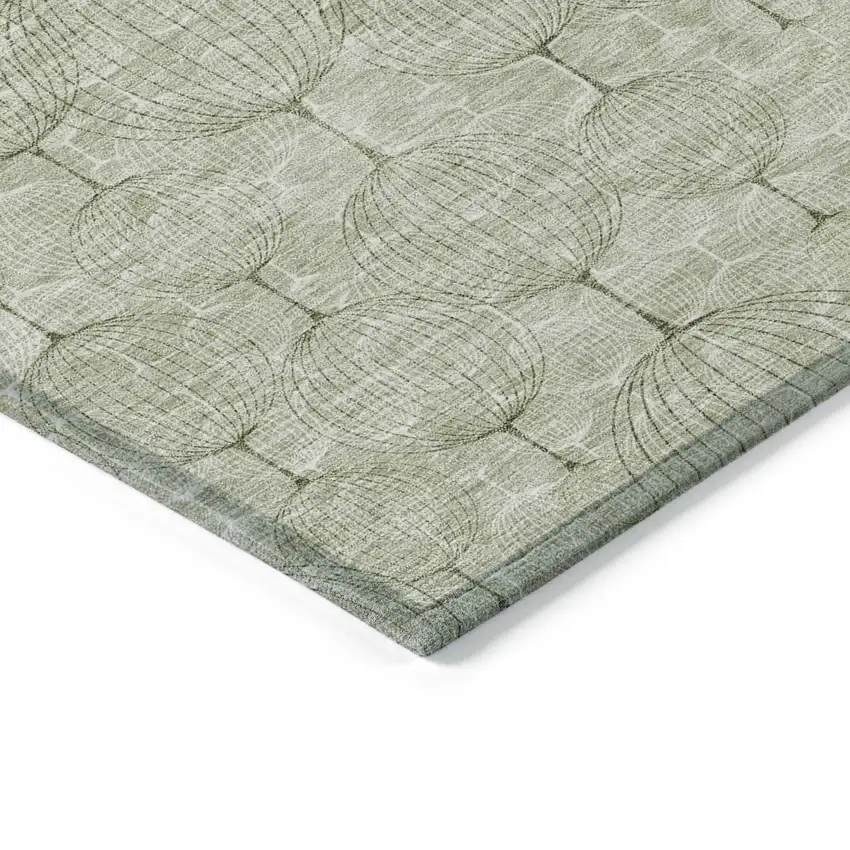Artichoke Green And Ivory Geometric Washable Indoor Outdoor Area Rug Photo 4
