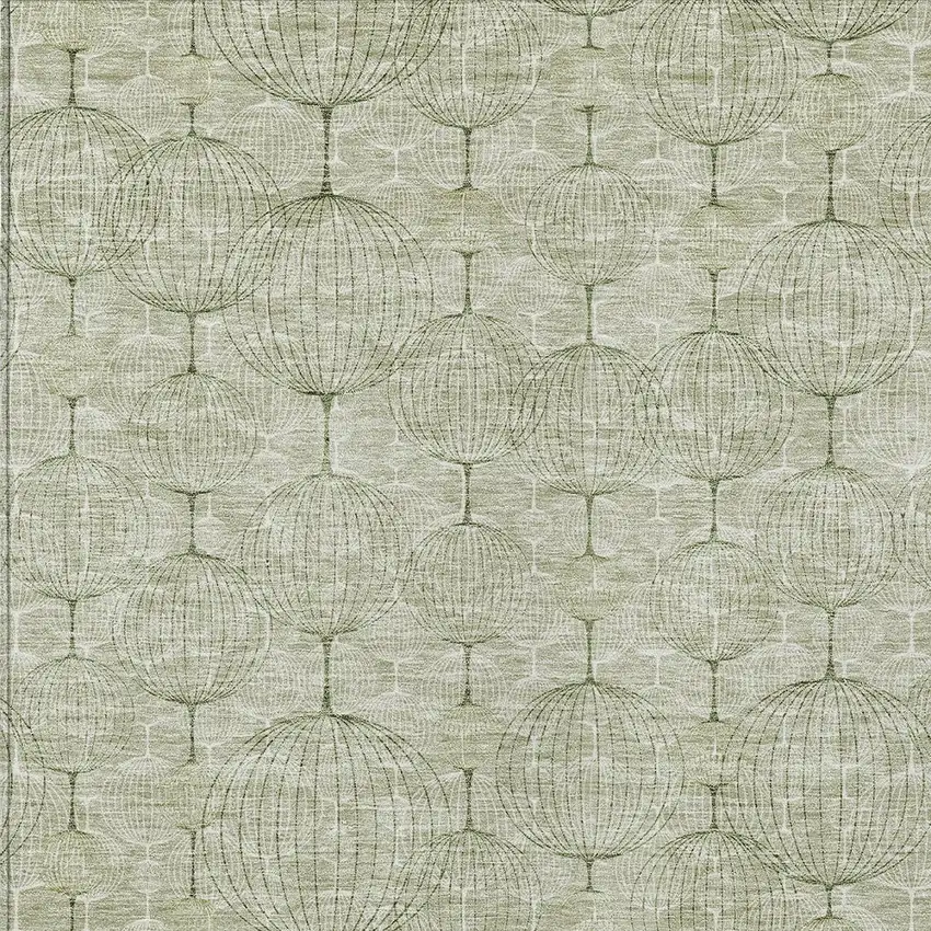 Artichoke Green And Ivory Geometric Washable Indoor Outdoor Area Rug Photo 5