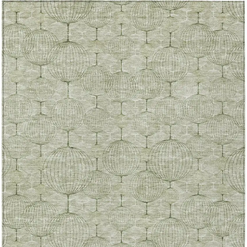 Artichoke Green And Ivory Geometric Washable Indoor Outdoor Area Rug Photo 6