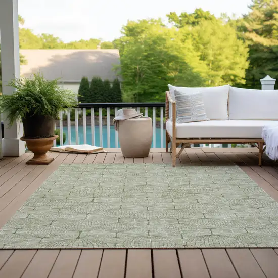 Artichoke Green And Ivory Geometric Washable Indoor Outdoor Area Rug Photo 9