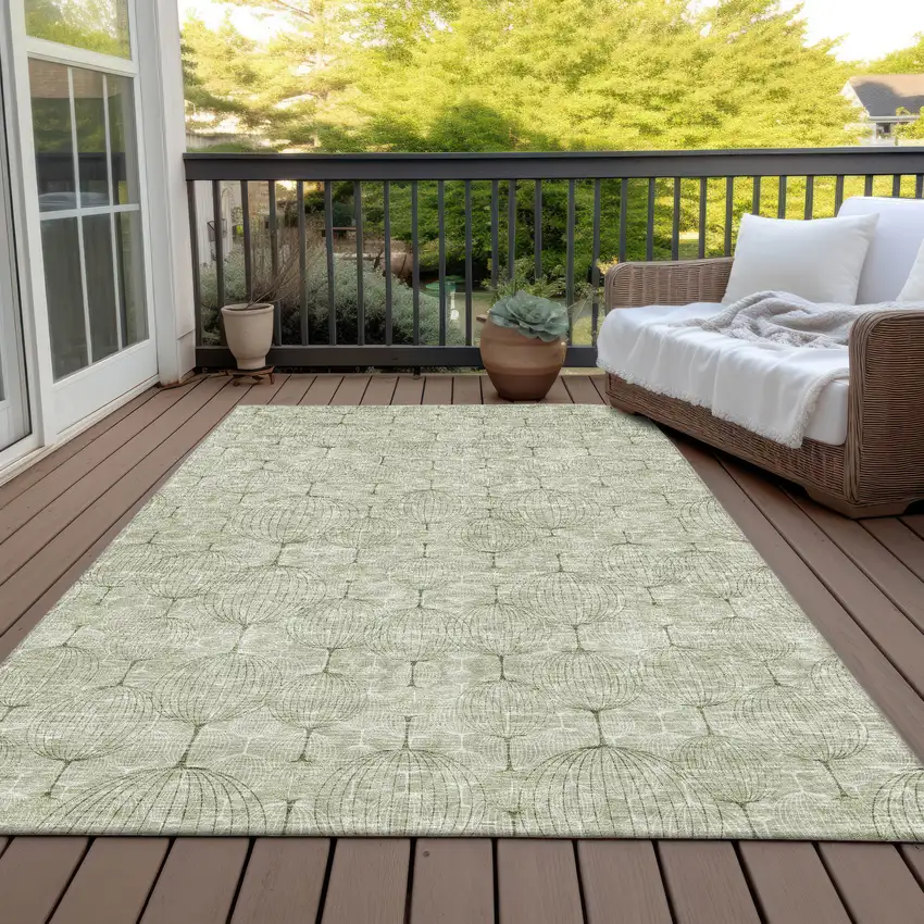 Artichoke Green And Ivory Geometric Washable Indoor Outdoor Area Rug Photo 7