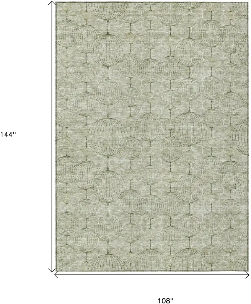 Artichoke Green And Ivory Geometric Washable Indoor Outdoor Area Rug Photo 7