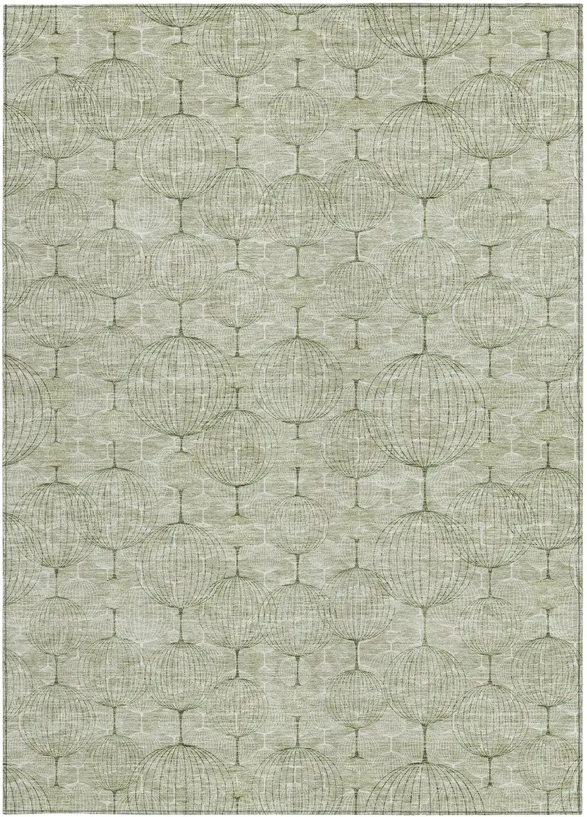 Artichoke Green And Ivory Geometric Washable Indoor Outdoor Area Rug Photo 6