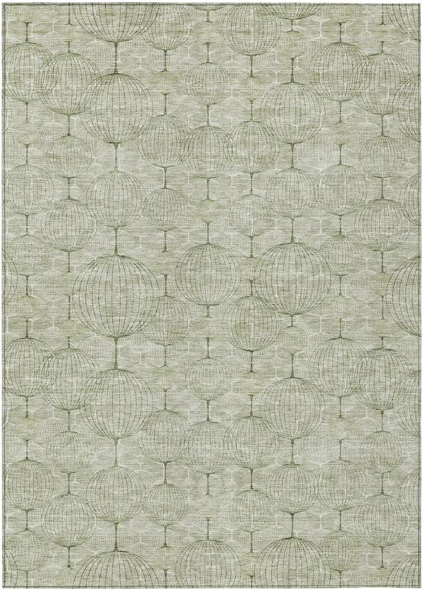 Artichoke Green And Ivory Geometric Washable Indoor Outdoor Area Rug Photo 2