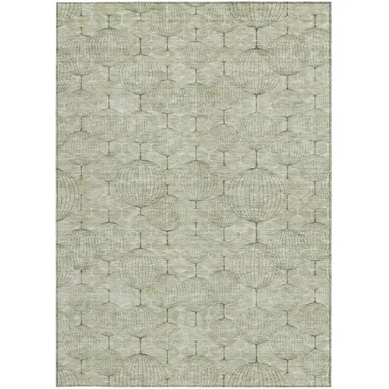 Artichoke Green And Ivory Geometric Washable Indoor Outdoor Area Rug Photo 6