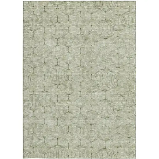 Artichoke Green And Ivory Geometric Washable Indoor Outdoor Area Rug Photo 6