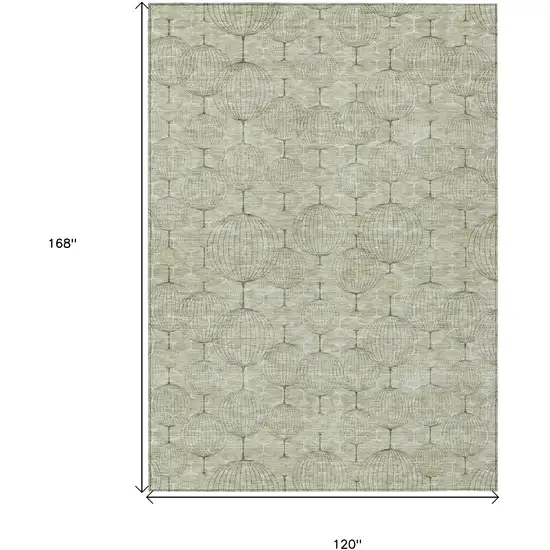 Artichoke Green And Ivory Geometric Washable Indoor Outdoor Area Rug Photo 7