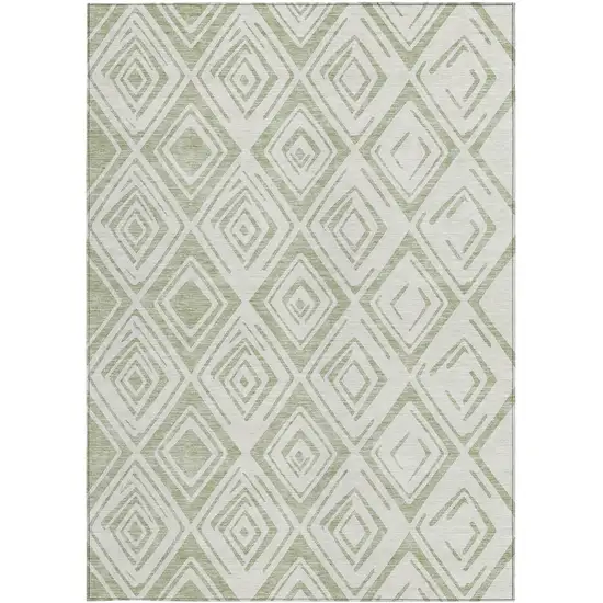 Artichoke Green And Ivory Geometric Washable Indoor Outdoor Area Rug Photo 5