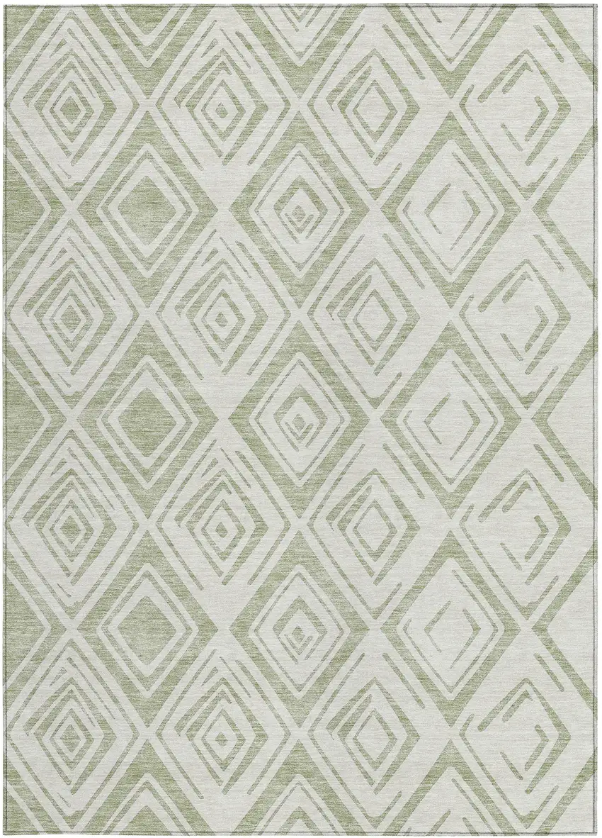Artichoke Green And Ivory Geometric Washable Indoor Outdoor Area Rug Photo 5
