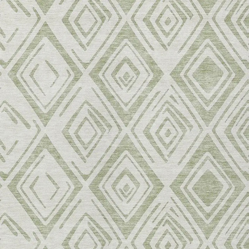 Artichoke Green And Ivory Geometric Washable Indoor Outdoor Area Rug Photo 4