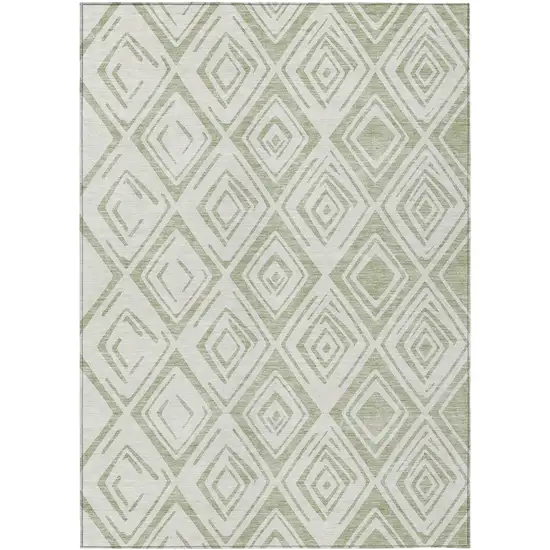 Artichoke Green And Ivory Geometric Washable Indoor Outdoor Area Rug Photo 1