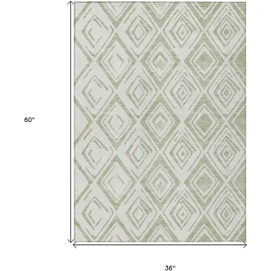 Artichoke Green And Ivory Geometric Washable Indoor Outdoor Area Rug Photo 3