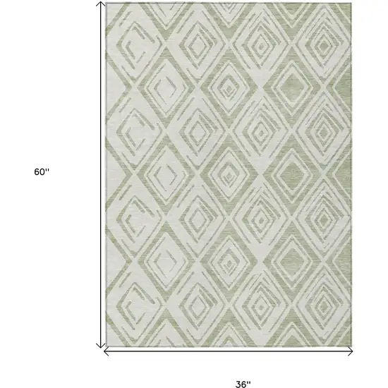 Artichoke Green And Ivory Geometric Washable Indoor Outdoor Area Rug Photo 3