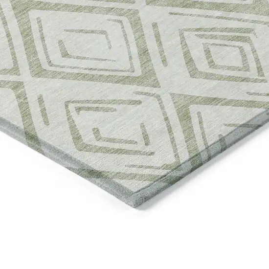 Artichoke Green And Ivory Geometric Washable Indoor Outdoor Area Rug Photo 3