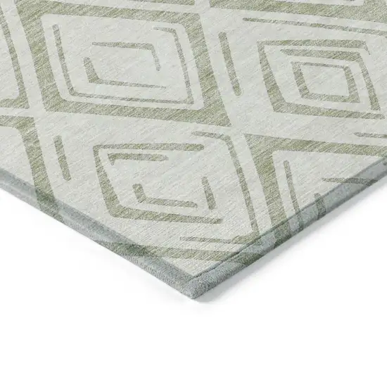 Artichoke Green And Ivory Geometric Washable Indoor Outdoor Area Rug Photo 3