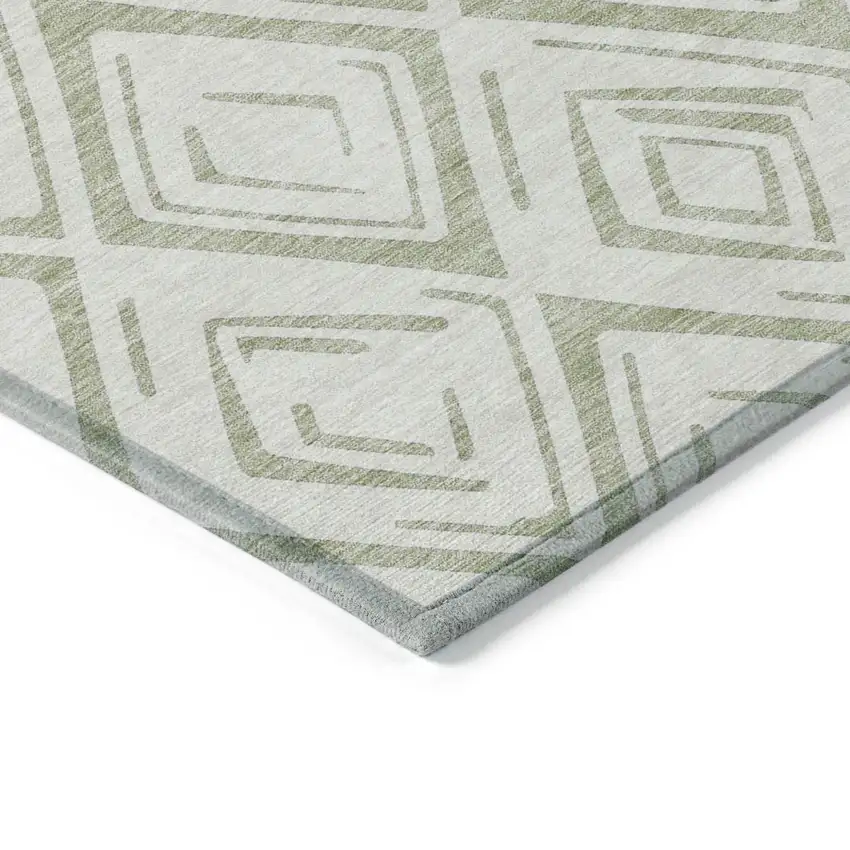 Artichoke Green And Ivory Geometric Washable Indoor Outdoor Area Rug Photo 3