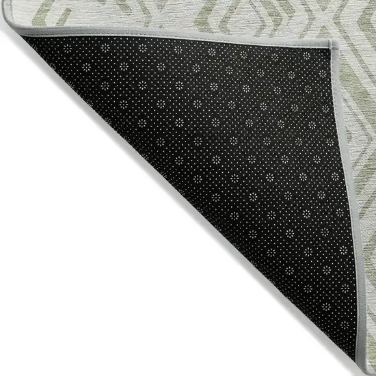 Artichoke Green And Ivory Geometric Washable Indoor Outdoor Area Rug Photo 2