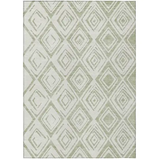 Artichoke Green And Ivory Geometric Washable Indoor Outdoor Area Rug Photo 1