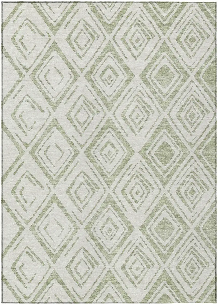 Artichoke Green And Ivory Geometric Washable Indoor Outdoor Area Rug Photo 1