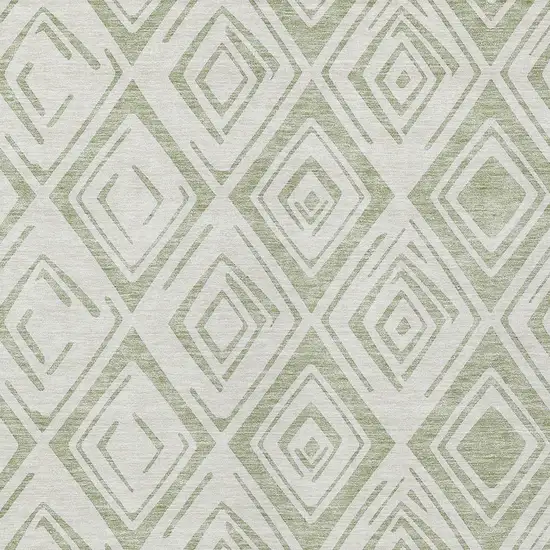 Artichoke Green And Ivory Geometric Washable Indoor Outdoor Area Rug Photo 5