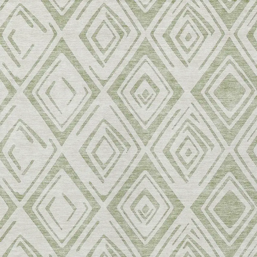 Artichoke Green And Ivory Geometric Washable Indoor Outdoor Area Rug Photo 5