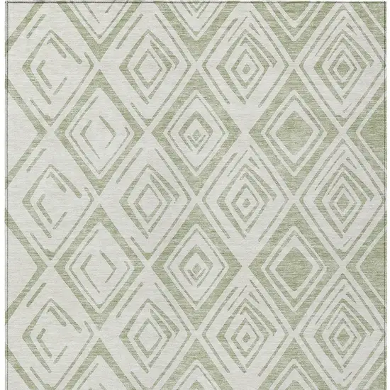 Artichoke Green And Ivory Geometric Washable Indoor Outdoor Area Rug Photo 6