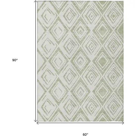 Artichoke Green And Ivory Geometric Washable Indoor Outdoor Area Rug Photo 3