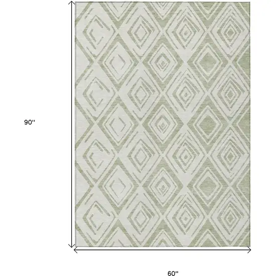 Artichoke Green And Ivory Geometric Washable Indoor Outdoor Area Rug Photo 3