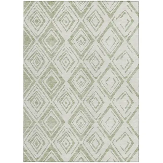 Artichoke Green And Ivory Geometric Washable Indoor Outdoor Area Rug Photo 6