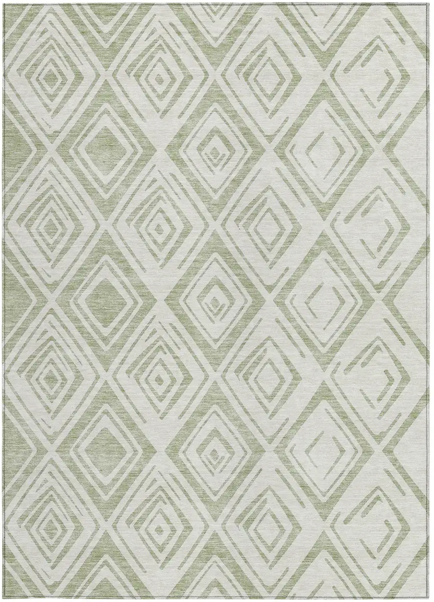 Artichoke Green And Ivory Geometric Washable Indoor Outdoor Area Rug Photo 6
