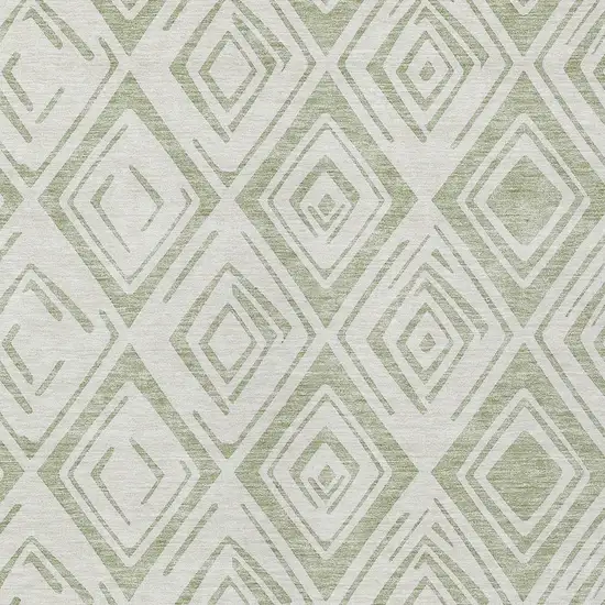 Artichoke Green And Ivory Geometric Washable Indoor Outdoor Area Rug Photo 5