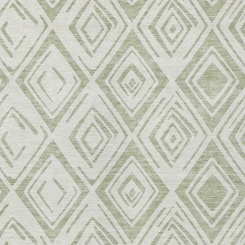 Artichoke Green And Ivory Geometric Washable Indoor Outdoor Area Rug Photo 5