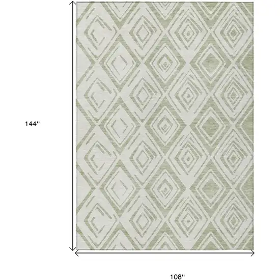Artichoke Green And Ivory Geometric Washable Indoor Outdoor Area Rug Photo 3