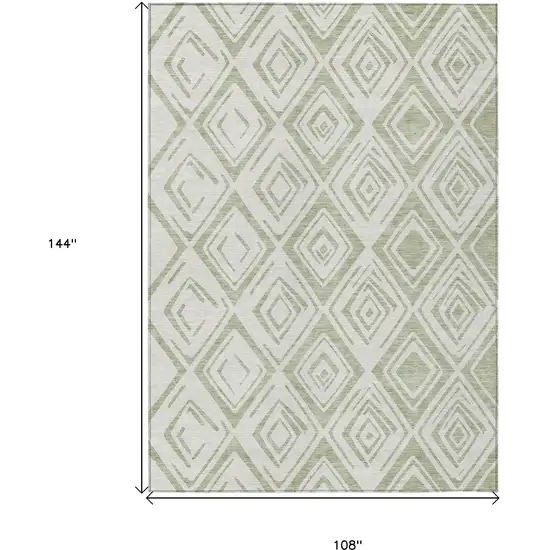 Artichoke Green And Ivory Geometric Washable Indoor Outdoor Area Rug Photo 3