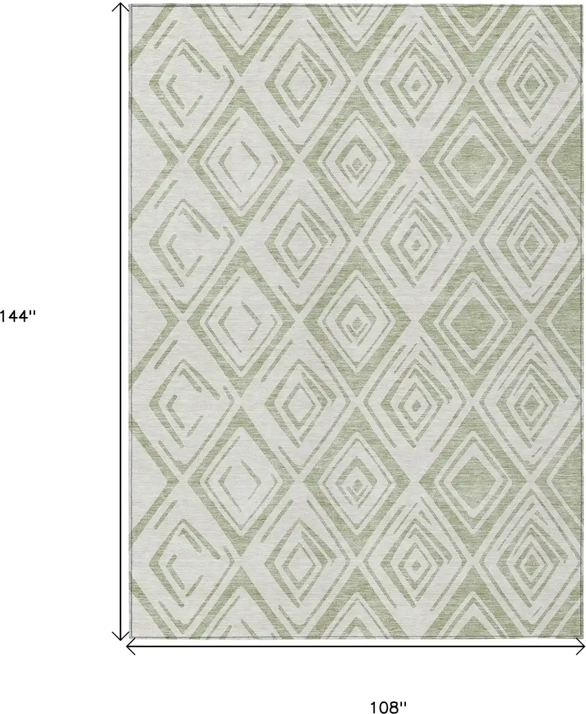 Artichoke Green And Ivory Geometric Washable Indoor Outdoor Area Rug Photo 3