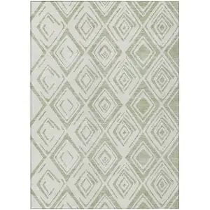 Photo of Artichoke Green And Ivory Geometric Washable Indoor Outdoor Area Rug