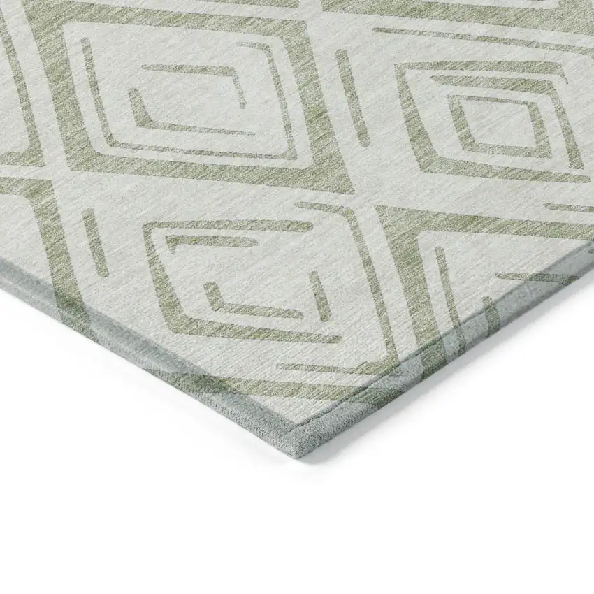 Artichoke Green And Ivory Geometric Washable Indoor Outdoor Area Rug Photo 3