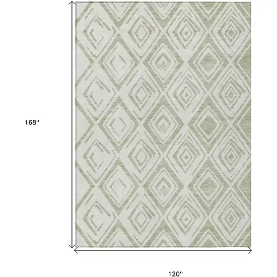 Artichoke Green And Ivory Geometric Washable Indoor Outdoor Area Rug Photo 3