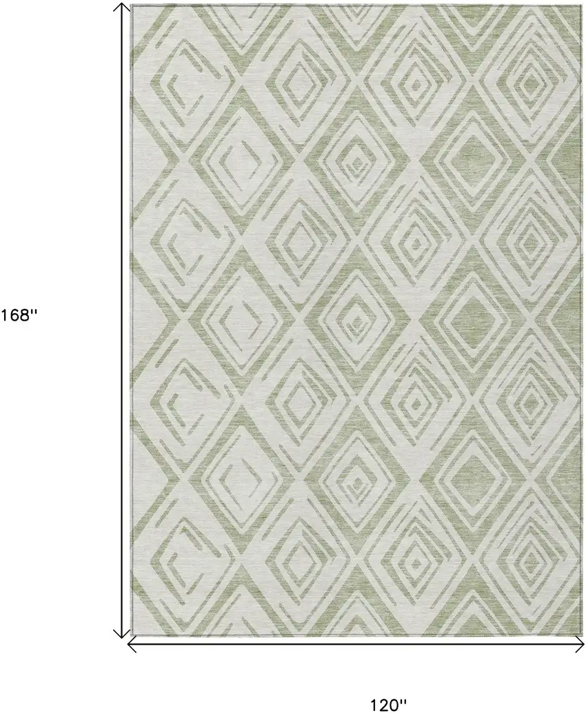 Artichoke Green And Ivory Geometric Washable Indoor Outdoor Area Rug Photo 3