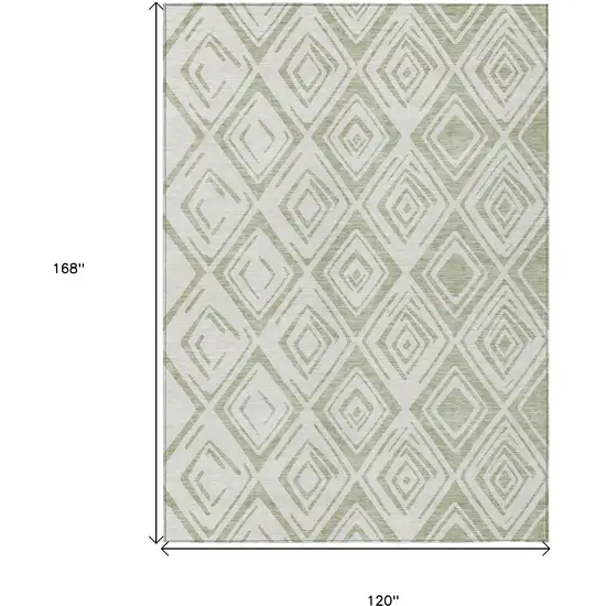 Artichoke Green And Ivory Geometric Washable Indoor Outdoor Area Rug Photo 3