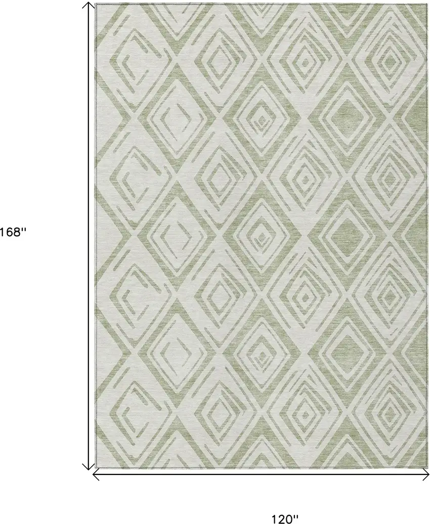 Artichoke Green And Ivory Geometric Washable Indoor Outdoor Area Rug Photo 3