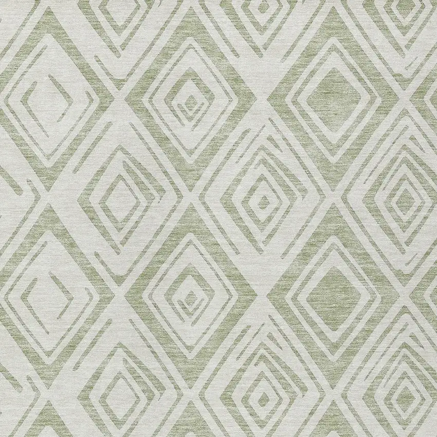 Artichoke Green And Ivory Geometric Washable Indoor Outdoor Area Rug Photo 4