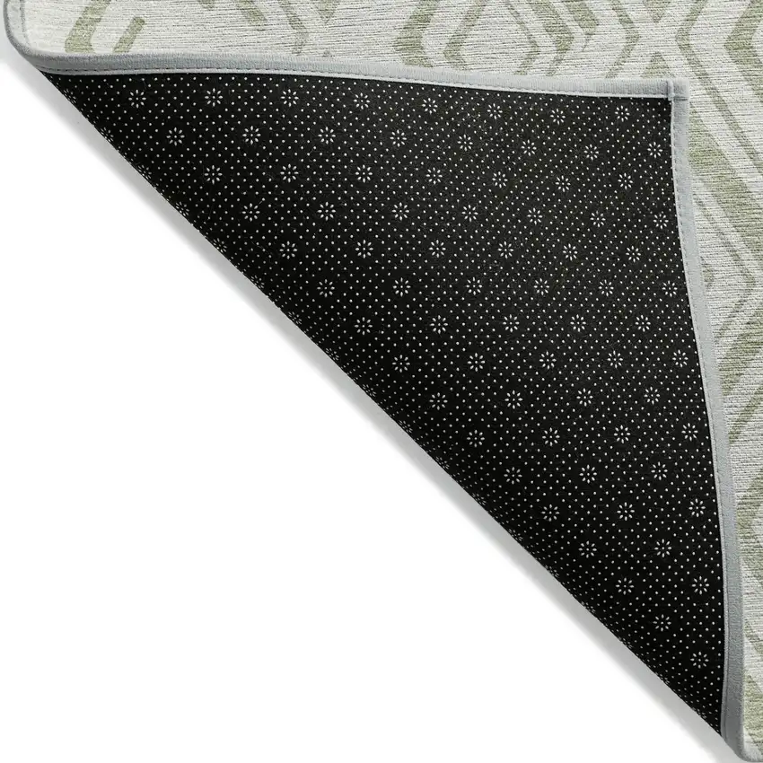 Artichoke Green And Ivory Geometric Washable Indoor Outdoor Area Rug Photo 2