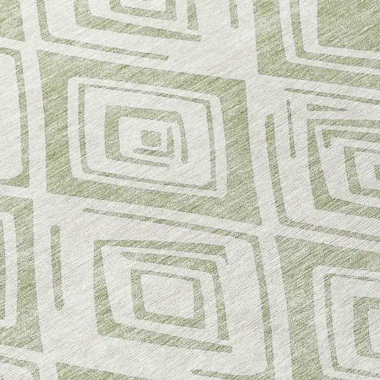Artichoke Green And Ivory Geometric Washable Indoor Outdoor Area Rug Photo 7