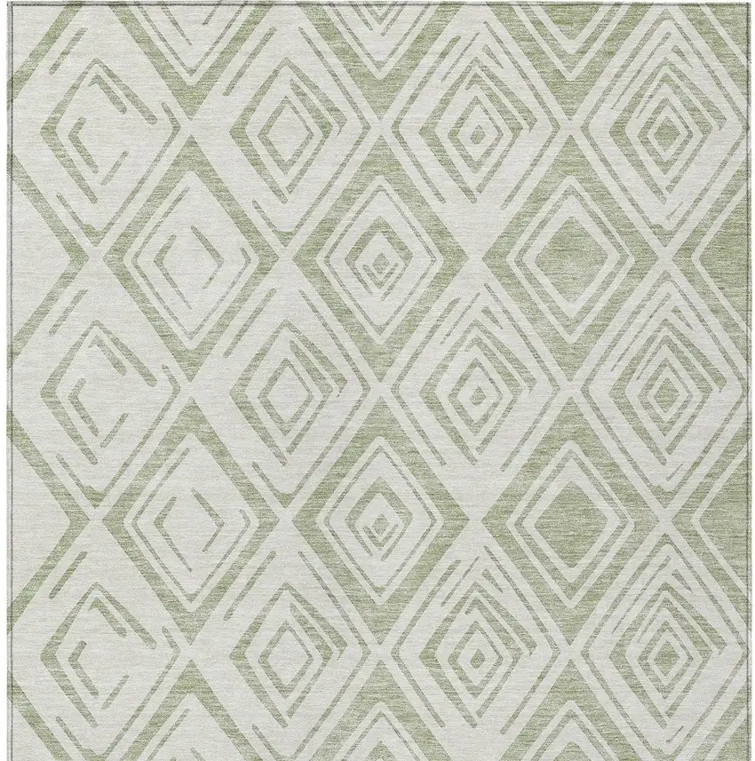 Artichoke Green And Ivory Geometric Washable Indoor Outdoor Area Rug Photo 5