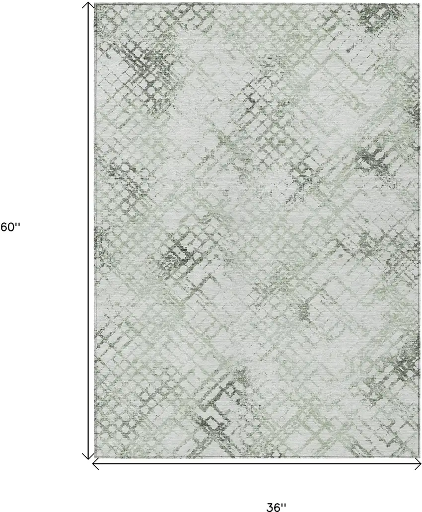 Artichoke Green And Ivory Geometric Washable Indoor Outdoor Area Rug Photo 3
